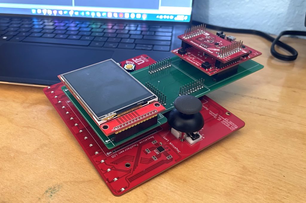 The Tiva Launchpad connected to the course designed expansion PCB. The touch function for the LCD on the board was a pain, guess that's what happens when you accidently get chinese knockoffs.