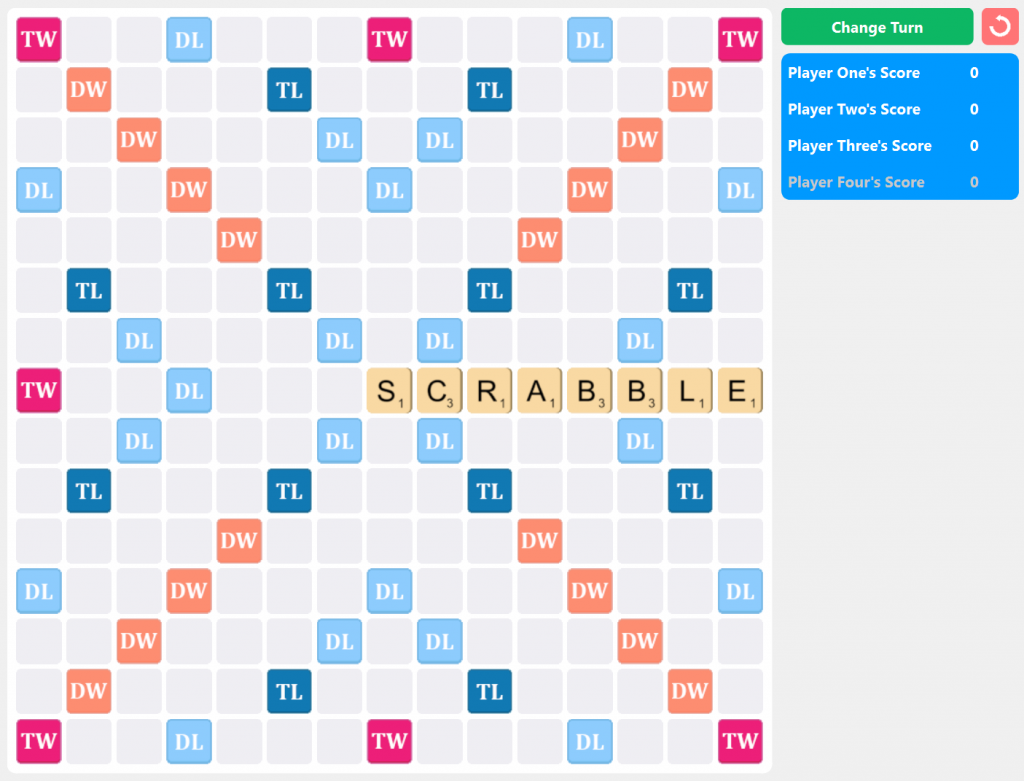 Screenshot of the Scrabble board I made using QT in C++